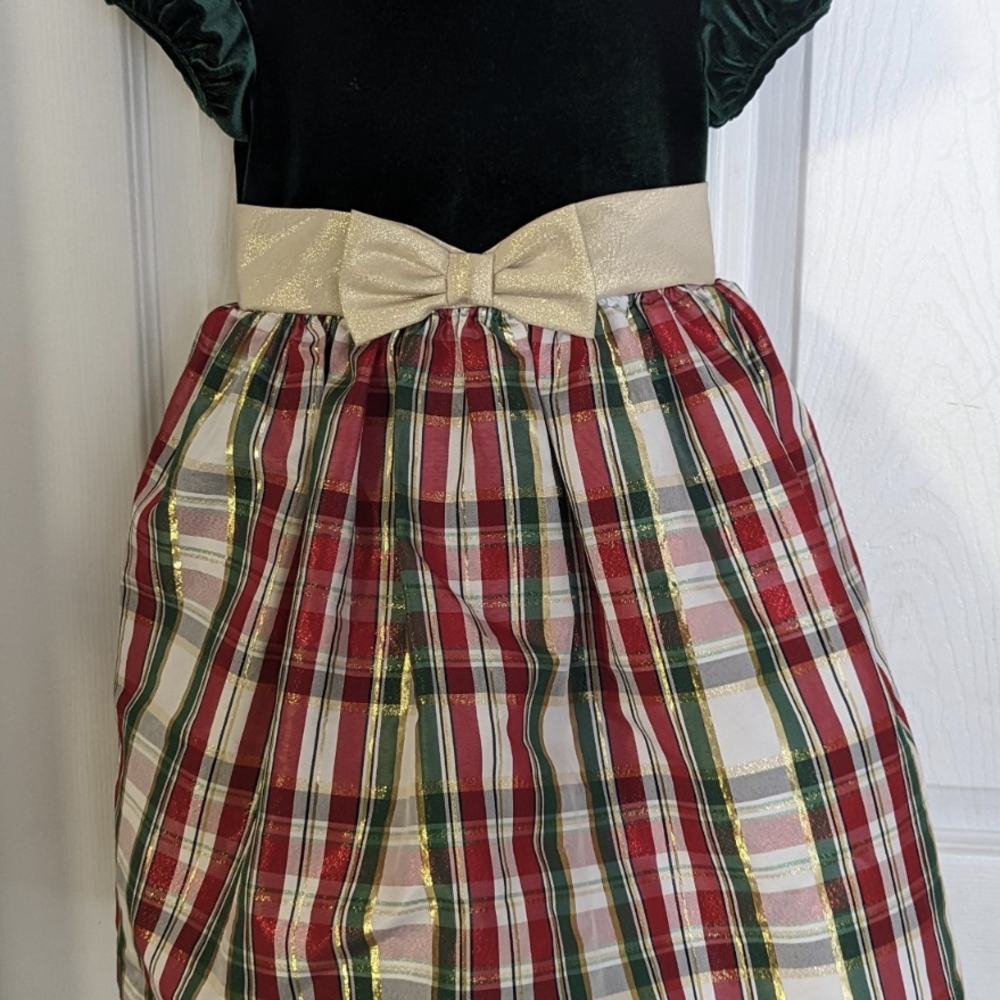 Plaid Holiday Dress with Bow